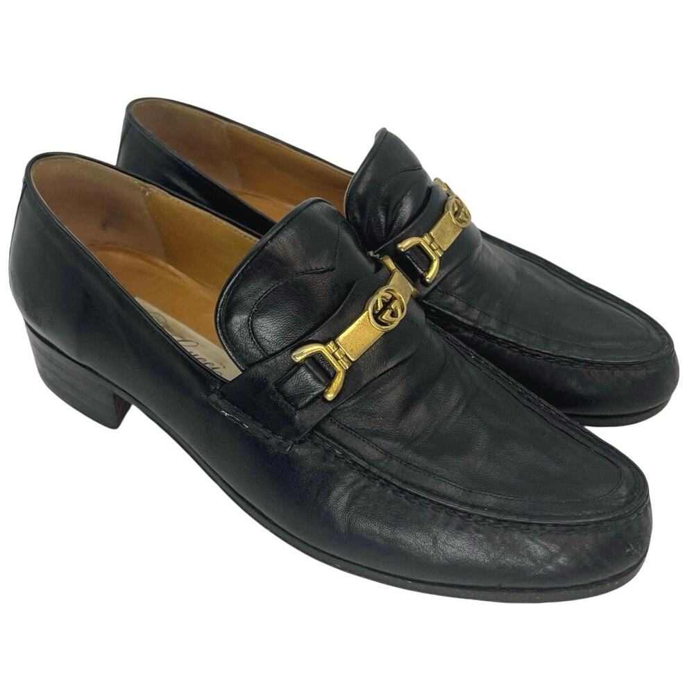 Vintage Y2K Gucci Black Leather Horsebit Loafers Italy w/ Dust Bag - Men’s 7.5